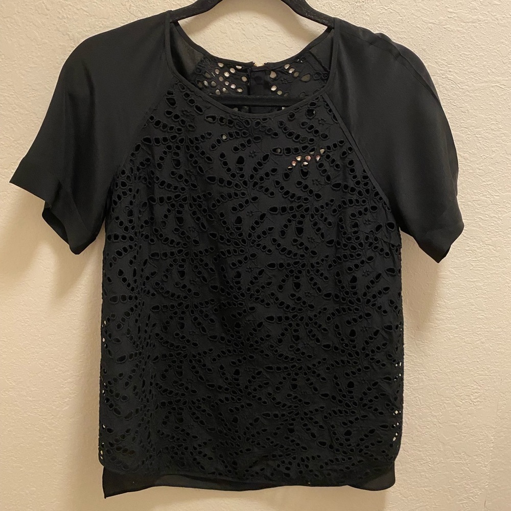 Rebecca Taylor Silk Eyelet Short Sleeve Blouse Size 0